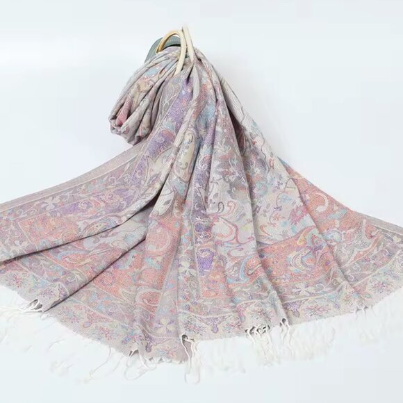 Pastel Pashmina Scarf, Ivory Shawl wrap Scarf Stole, Holiday Gift, Cozy warm - Picture 2 of 5